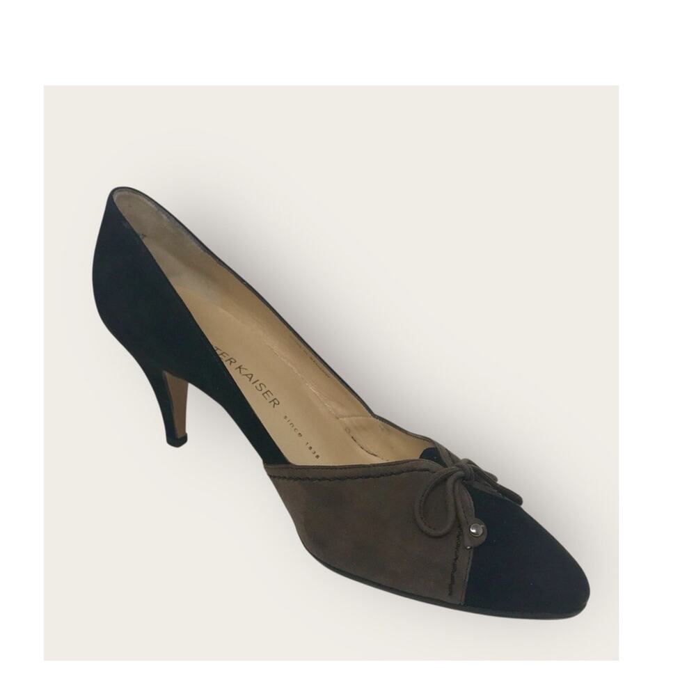 Peter Kaiser Black & Brown Suede Low Heels Two-Tone Bow Accent